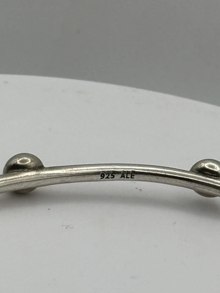 Pandora Retired Sterling Silver Bangle 5 Onyx Cabochons Size 8 Very Rare - Image 4 of 4