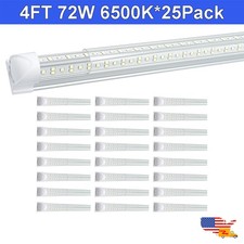25 Pack 48" LED Shop Light Fixture 72 Watt 6500K 4 Ft Led Tube Light Bulbs 6500K