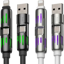 2 Pack Universal USB Charging Cable 240W 4-in-1 Fast Charger for iPhone MacBook