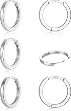 3 Pairs 925 Sterling Silver Hoop Earrings 14K White Gold Plated Small Silver Hoo