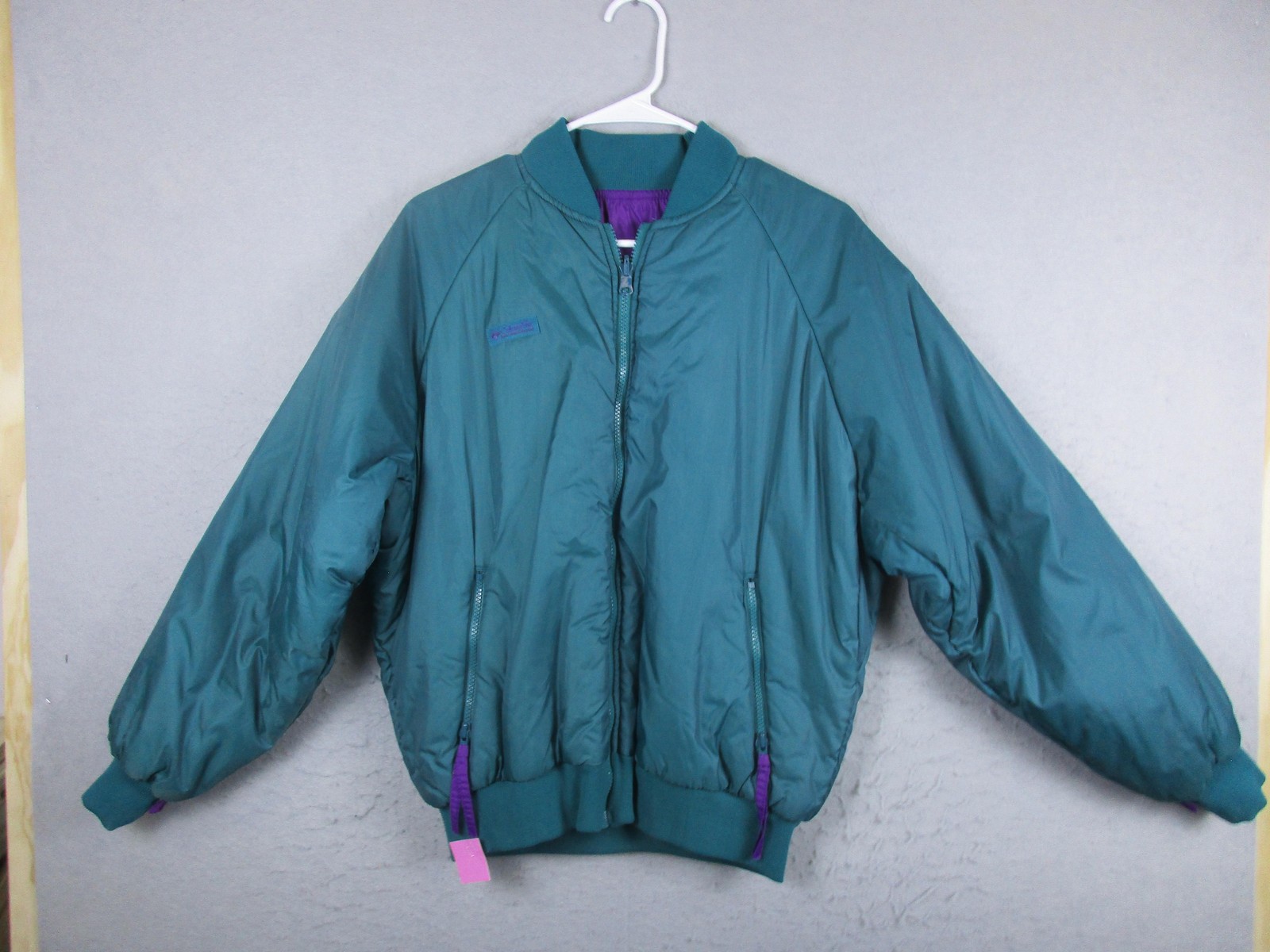 Vintage Columbia Jacket Womens Large Green Purple Reversible Bomber Retro 90s