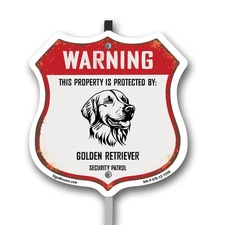 Warning Property Protected by Golden Retriever Made in t Shield Sign With Stake