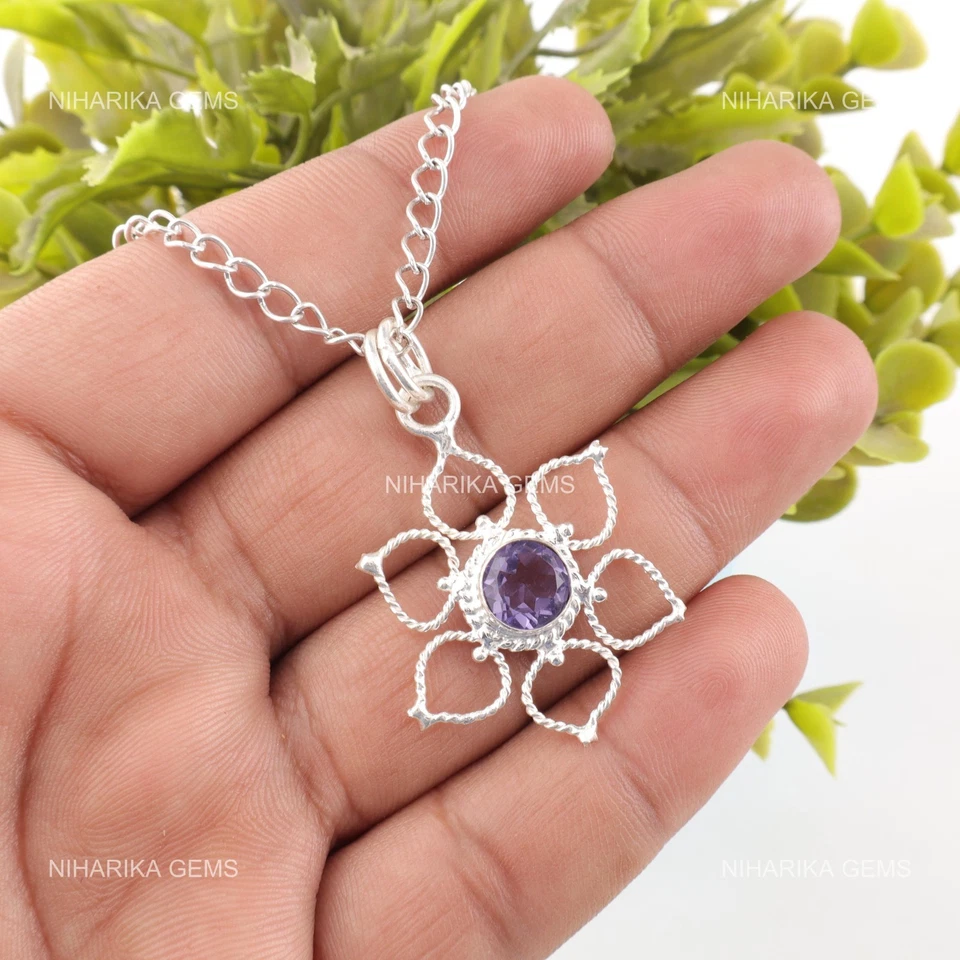 Plata de Ley Natural Iolita Elegante Boda Madre Negro Friday Nuevo Colgante - Imagen 3 de 4