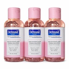 Dermasil AHA Glycolic Acid Toning Solution 4 oz Lot of 3 Toner Witch Hazel Rose