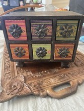 Handmade Indian Apothecary Chest 6Drawers Rustic Wood Jewelry Spice Storage Box