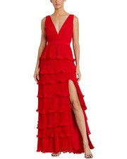 Mac Duggal Sleeveless Ruffle Tiered V Neck Gown Women's