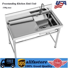 Commercial Kitchen Sink Prep Table w/ Faucet Stainless Steel Single Compartment