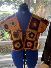 Handmade Crochet Sunflower, Cropped, Short Sleeved Cardigan