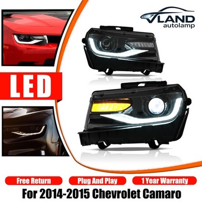Pair VLAND LED Projector Headlights For 2014-2015 Chevrolet Camaro LT SS Black
