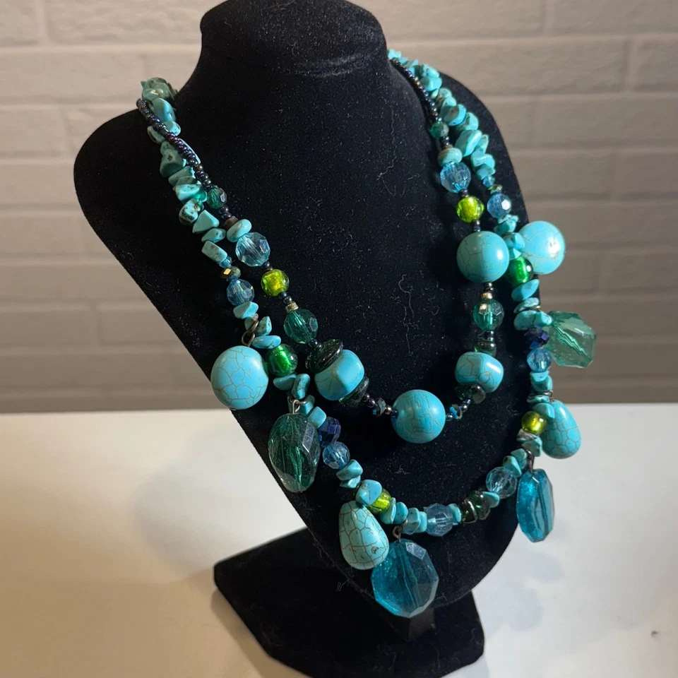 Turquoise Beaded Necklace Chunky Statement Bohemian Fashion Jewelry - Image 3 of 4