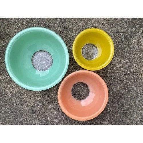 Vintage Pyrex Pastel Glass Mixing Bowl Set Clear Bottom Green Pink Yellow 3pc