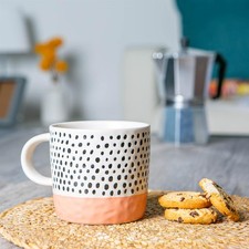 Dipped Dotty Stoneware Coffee Mug Large Rustic Ceramic Tea Cups Set 385ml