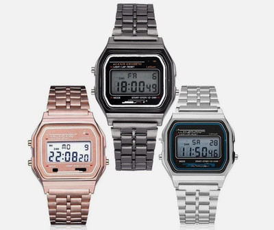 Water Proof Vintage Retro Digital Watch GOLD For Men & Women w/ Alarm Stop Watch