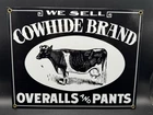 Vintage Ande Rooney Cowhide Brand Cow Porcelain Advertising Sign Overalls & Pant