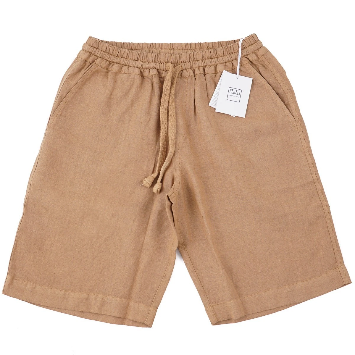 Fedeli 'Vico' Tan Garment-Washed Linen Drawstring Waist Shorts M (32-34) NWT