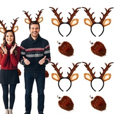 8 Pack Halloween Reindeer Costume Set with Deer Antlers Headband and Tail for...