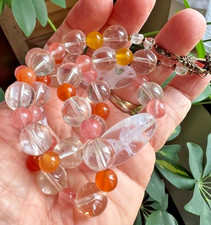Collier Sautoir En Cristal De Roche Qualité Extra - Longueur 80 Cm Environ - Pierre Chips, Couleur Blanc - Marque Karma