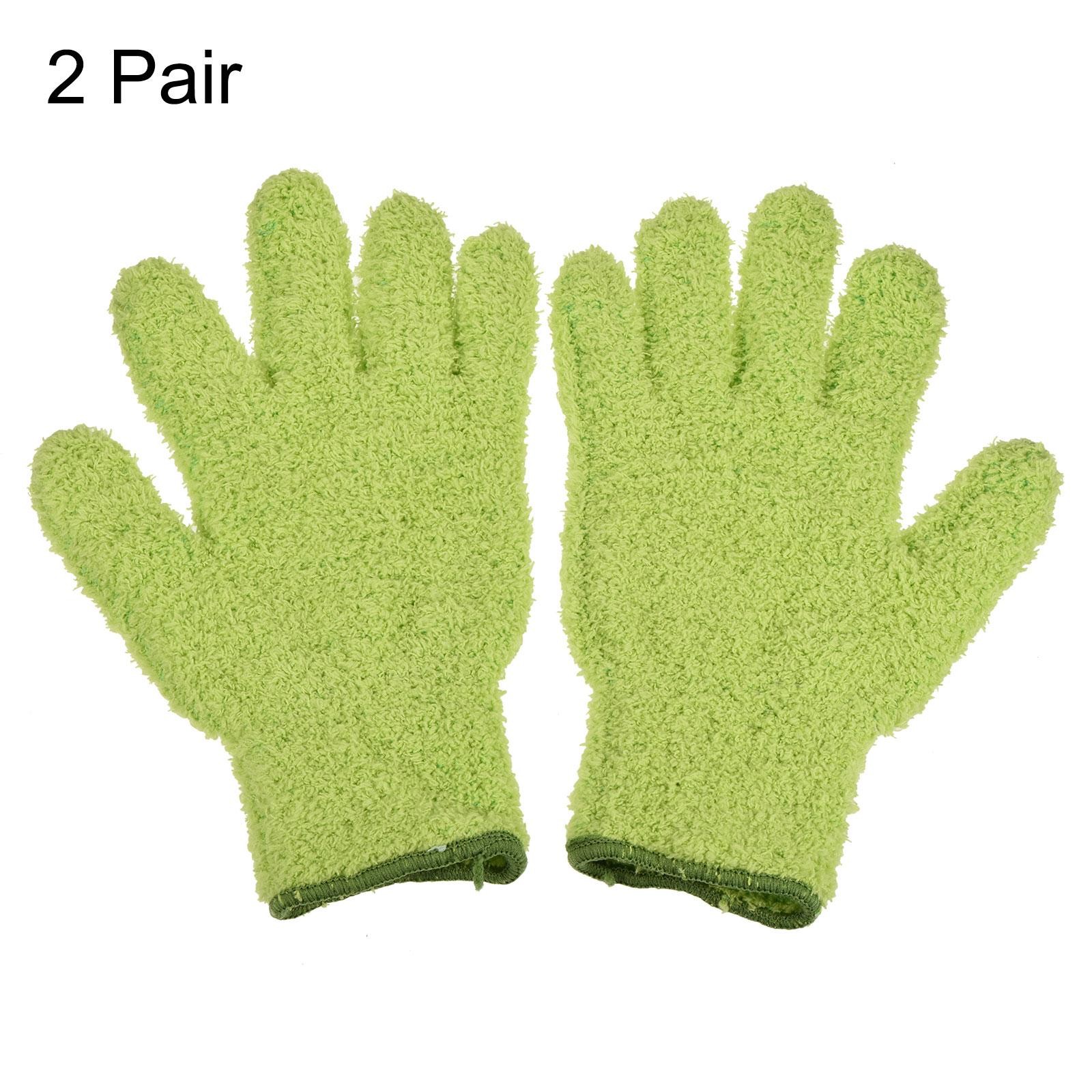 2 Pairs Dusting Cleaning Gloves Microfiber Mittens for Home Green