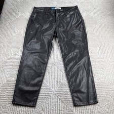 Old Navy Faux Leather Pants Women's 14P Black OG Straight High Rise Edgy Goth