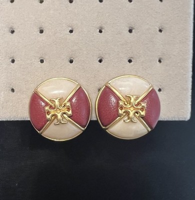 Tory Burch Kira Button Stud Earring Burgundy CLIP-ON