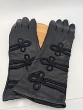 Long Vintage Black Leather Women's Gloves w/100 Silk Lining