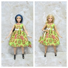 Handmade new fashion doll clothes Cute floral print dress  bag for curvy barbie