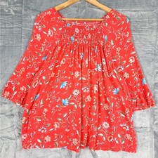 Womens Top Large Floral Bloomcore Boho Peasant Smocked Gauzy Cottage Feminine