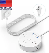 10FT 2 Prong Power Strip,  2 Prong to 3 Prong Outlet Adapter, Flat Extension Cor