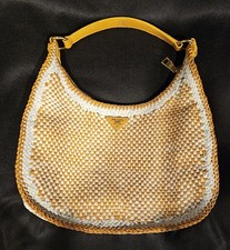 PRADA Yellow and White MADRAS Leather Shoulder Bag Medium