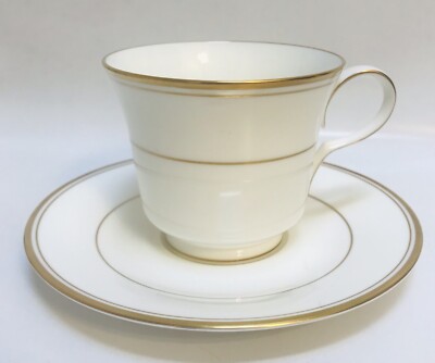 Noritake Venus 9706 Cup and Saucer Bone China Golden Rim Footed Set Japan