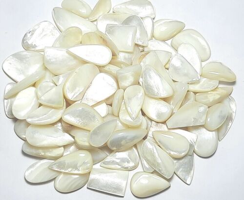 10 Piece Natural White Mother of Pearl Mix Shape & Free Sizes Cabochon Gemstone - Picture 3 of 7