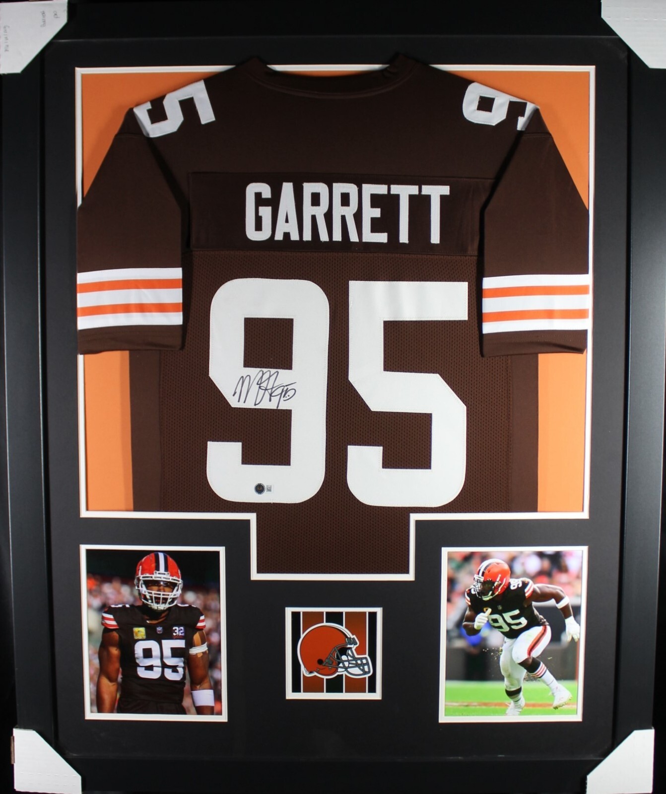 Myles Garrett Autographed Signed Cleveland Browns (Browns brown TOWER) Framed Jersey Beckett 