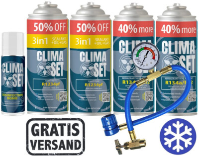 4x large can set R134a 3in1 replacement gas refrigerant AC air conditioning oil