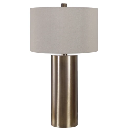 Modern Minimalist Brass Bronze Cylinder Table Lamp | Metal Beige Casual Large - Picture 8 of 8