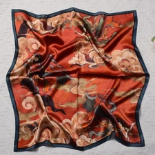 100% Silk Square Scarf Women Chinese Style Paiting Kerchief Headscarf Tied 68cm