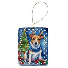 Jack Russell Terrier Christmas Reindeer Porcelain Ornament Christmas Tree Hangin