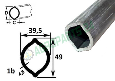 Zitronenprofil Profilrohr Zapfwellenprofil 1b L300-1450 49x39,5x4,5 Walterscheid