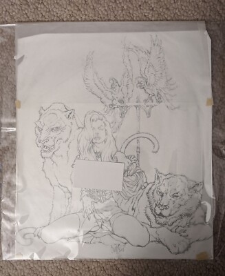 1990's Avatar Comic Art 16'' Faust Tim Vigil Artwork Woman & Large Cat 