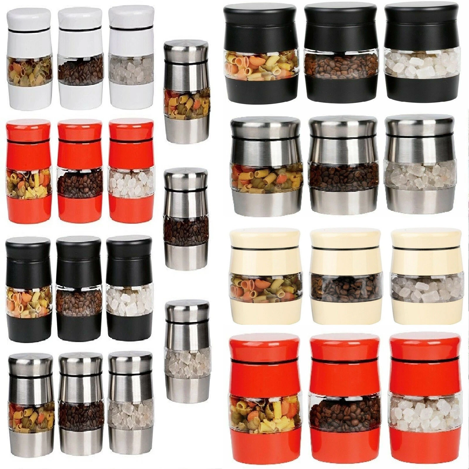 3 Piece Stainless Steel Glass Tea Coffee Sugar Storage Jars Set - Multipurpose