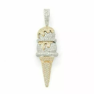 Ice Cream Charm Pendant 1 CT RD Simulated Diamond 14K Two-tone Gold Over Silver