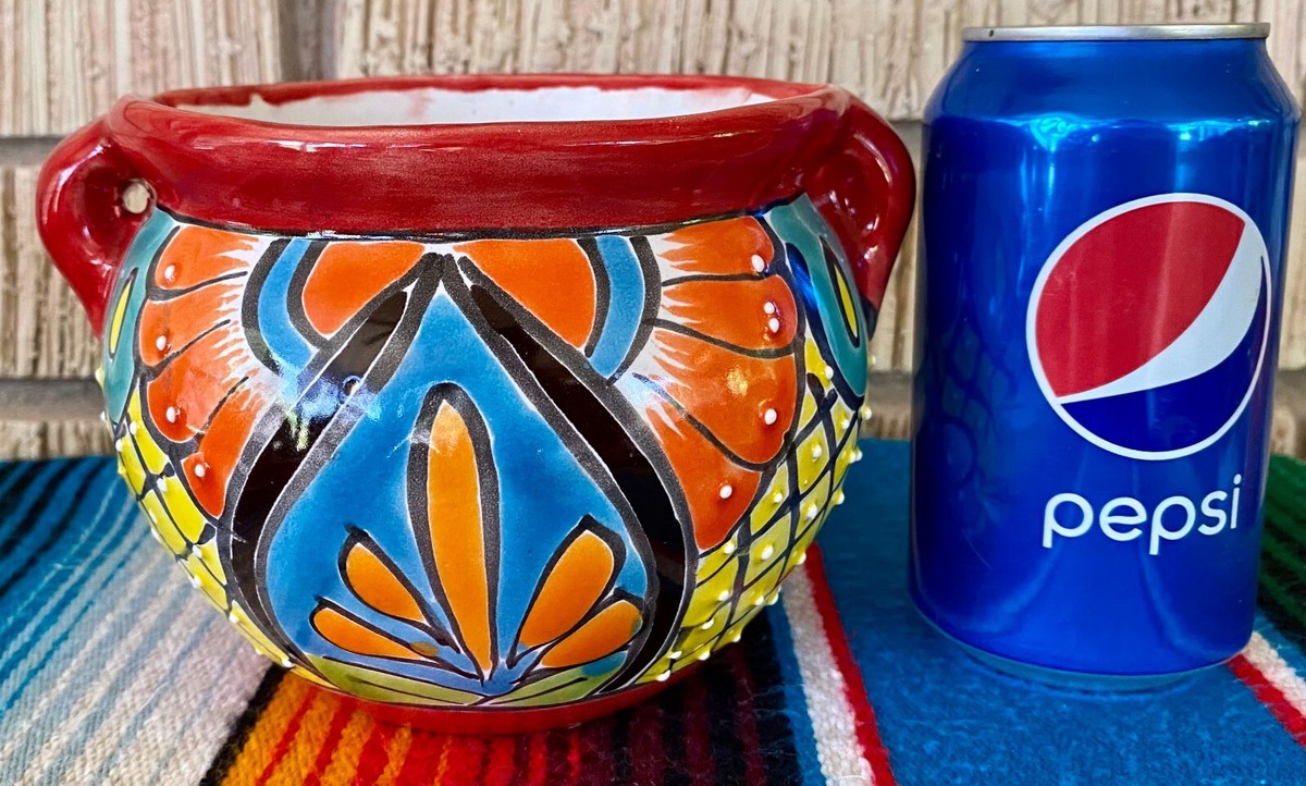 Mexican Ceramic Flower Pot Planter Folk Art Pottery Handmade