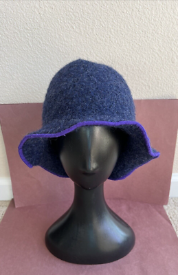 Vintage Dark Navy Blue Tess Mcguire Wool Hat With Purple  display picture 1