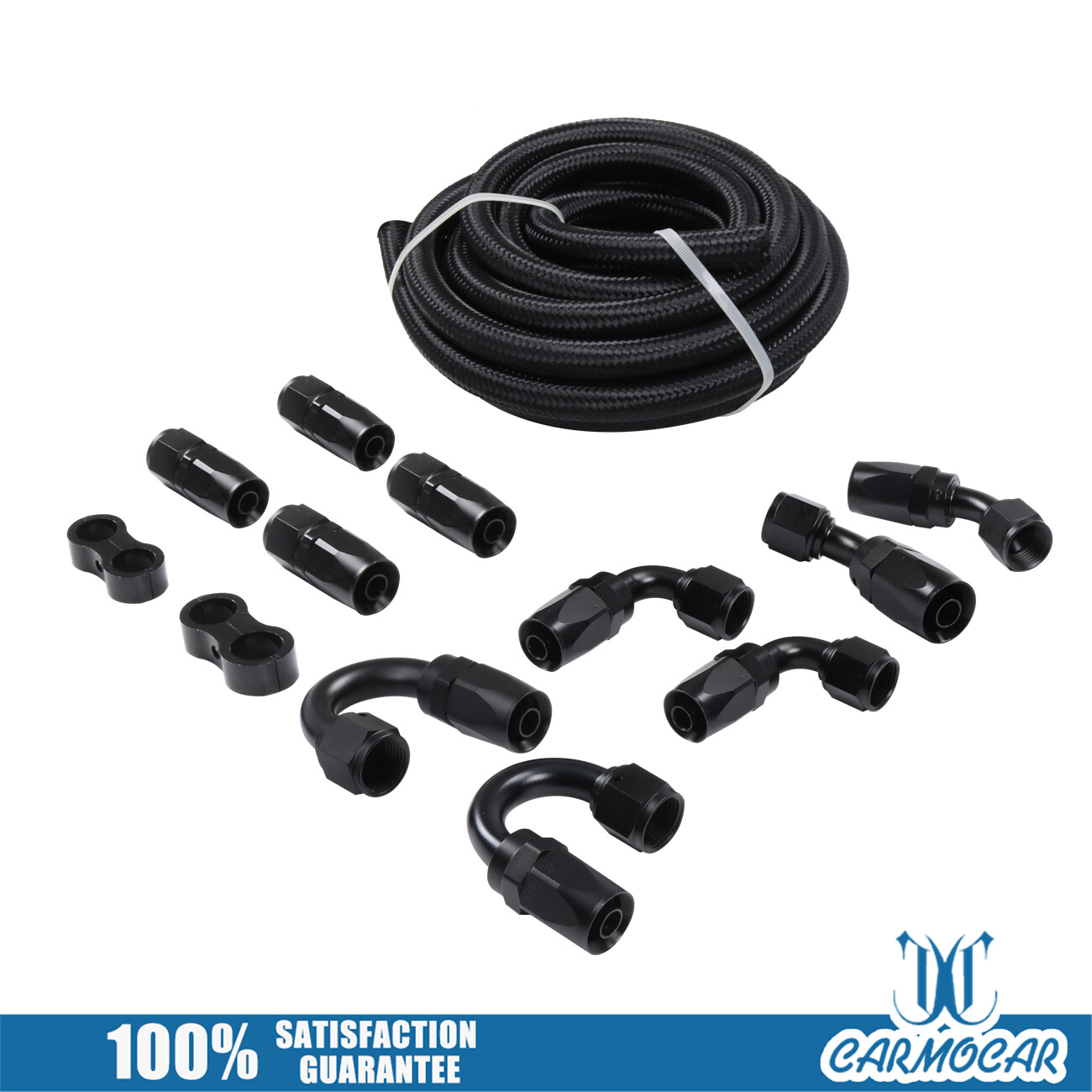 Nylon Braided Fuel Line Kit 1/2" 8AN 20FT Oil Gas Fuel Hose Fittings