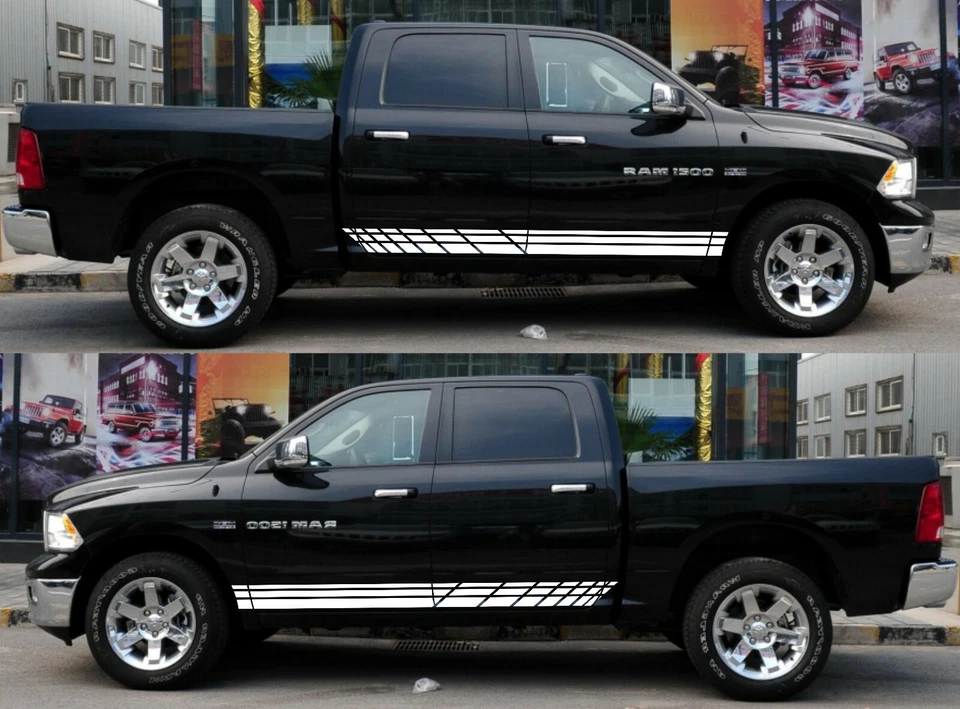 Kit de rayas de carrocería gráfica de calcomanía lateral para Dodge Ram Hemi rejilla cubierta de luz trasera Foto 3 de 4