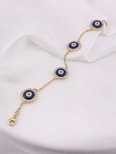 14k Solid Yellow Gold Evil Eye Natural Diamonds LAB Sapphire Bracelet 12.5 GR.