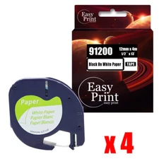 4PK 91200 Label Compatible Dymo 91330 Tape Paper 12mm x 4m LETRATAG QX50 XR XM