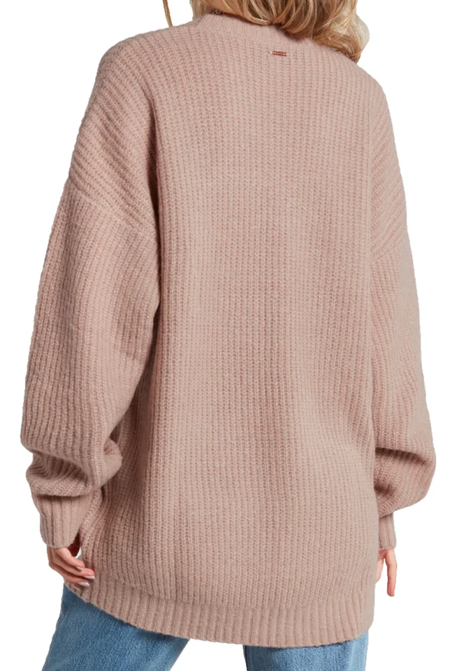 VOLCOM Women's FRESH FUZZ SWEATER Drop Shoulder Relax Fit Size XL Mauve - Image 2 of 4