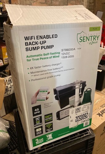 Zoeller Basement Sentry 45GPM WIFI-Enabled Back-Up Sump Pump STBB200 Open Box