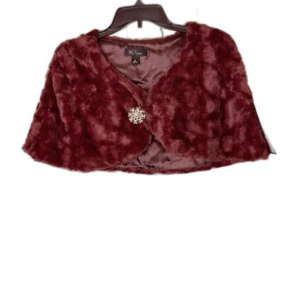 BCX Dress Purple Shade Lined Faux Fur Shrug w/Pendant for Closure Lux Soft Feel