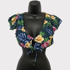 Navy Blue Floral Bikini Top Size Large